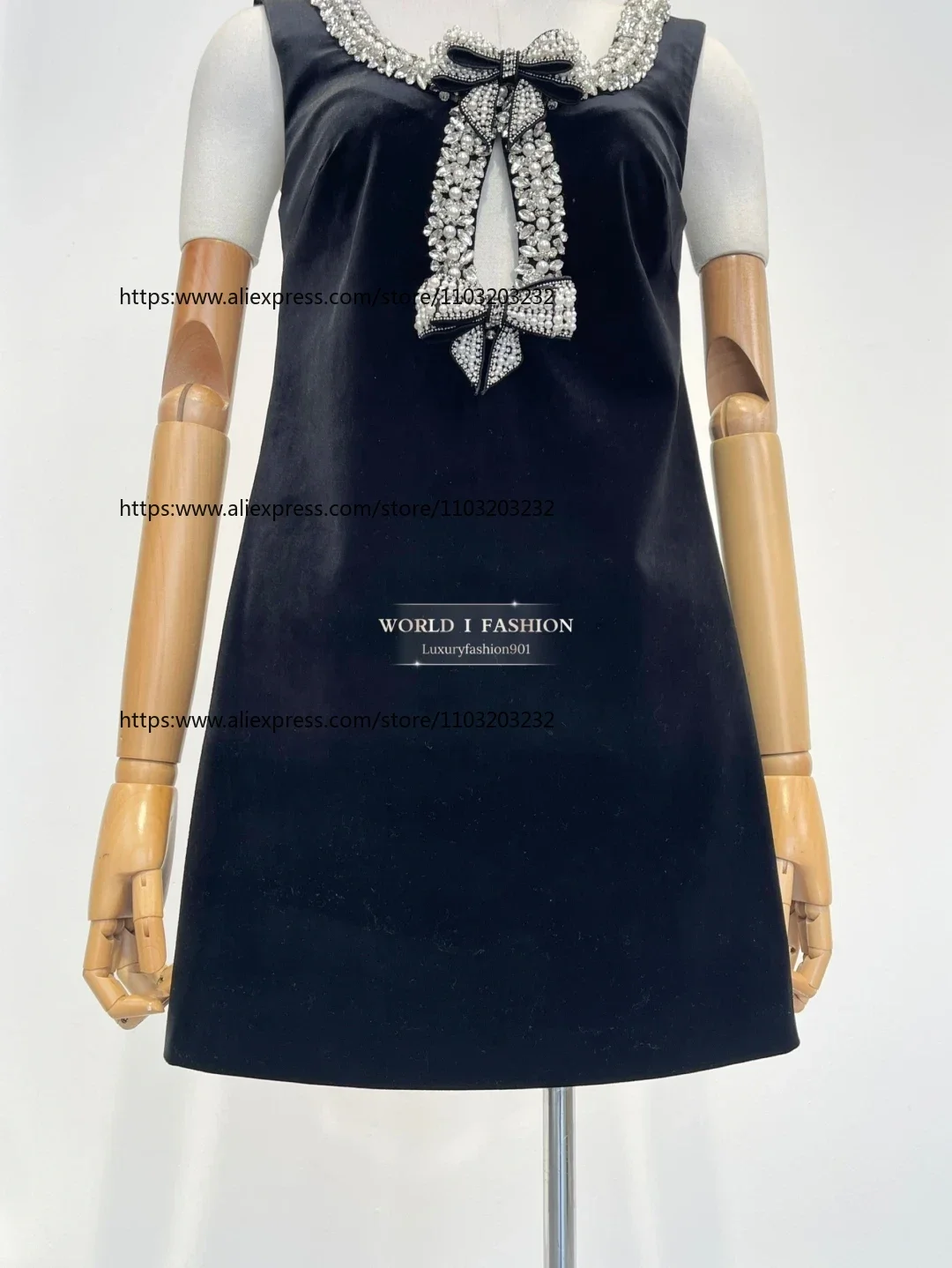 

Top Quality 2025 New Elegant Black Diamonds Sleeveless Mini Dress for Women