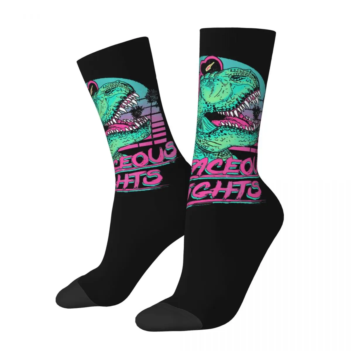 Funny Crazy Sock for Men Nights Hip Hop Vintage Extreme Dinosaurs T-Bone Cartoon Happy Seamless Pattern Printed Crew Sock Casual