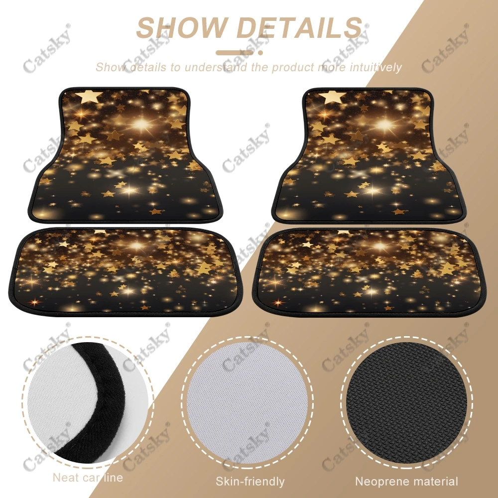 Gold Stars Shining Brightly Auto Floor Mats Carpet, Customized Car Floor Mats All Weather Automotive Floor Pad for Stylish