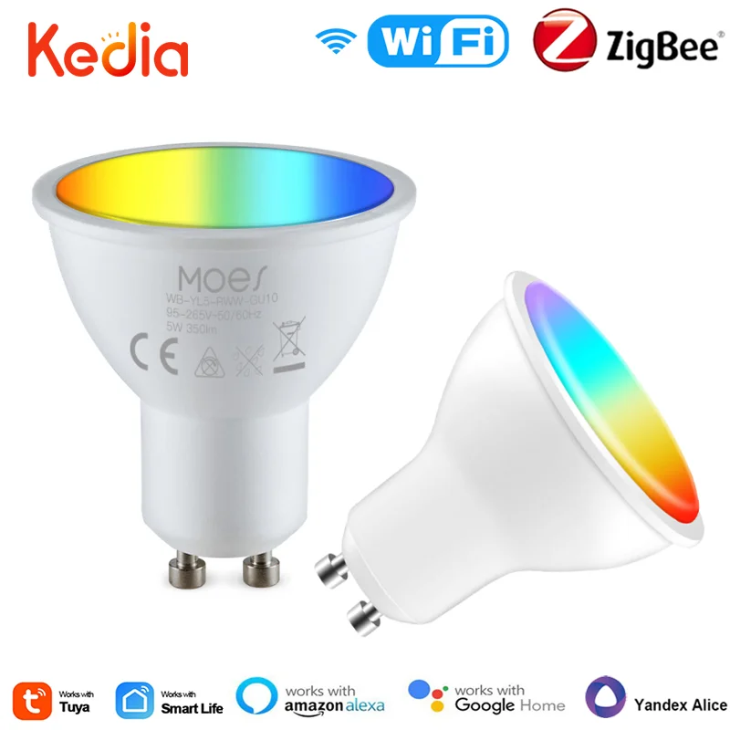 Kedia Tuya WiFi Zigbee GU10 Smart LED 5W Light Bulbs RGB CW 90-250V Dimmable Lamp Voice Control Alexa Google Home For Smart Life