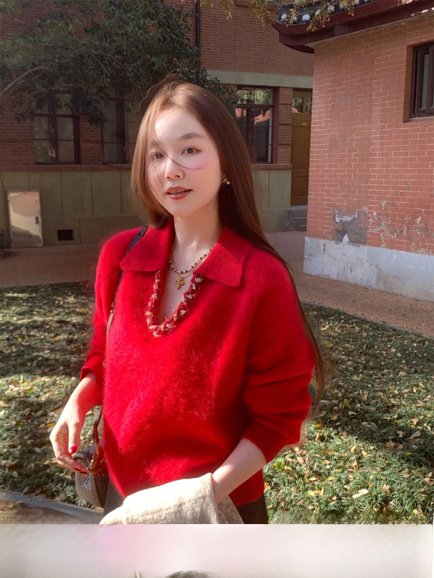 

Soft Woolen Camere Silk Knitted Sweater Red Women's Winter Casual Sle Long Sve Loose Fit Comfortable Warm Top