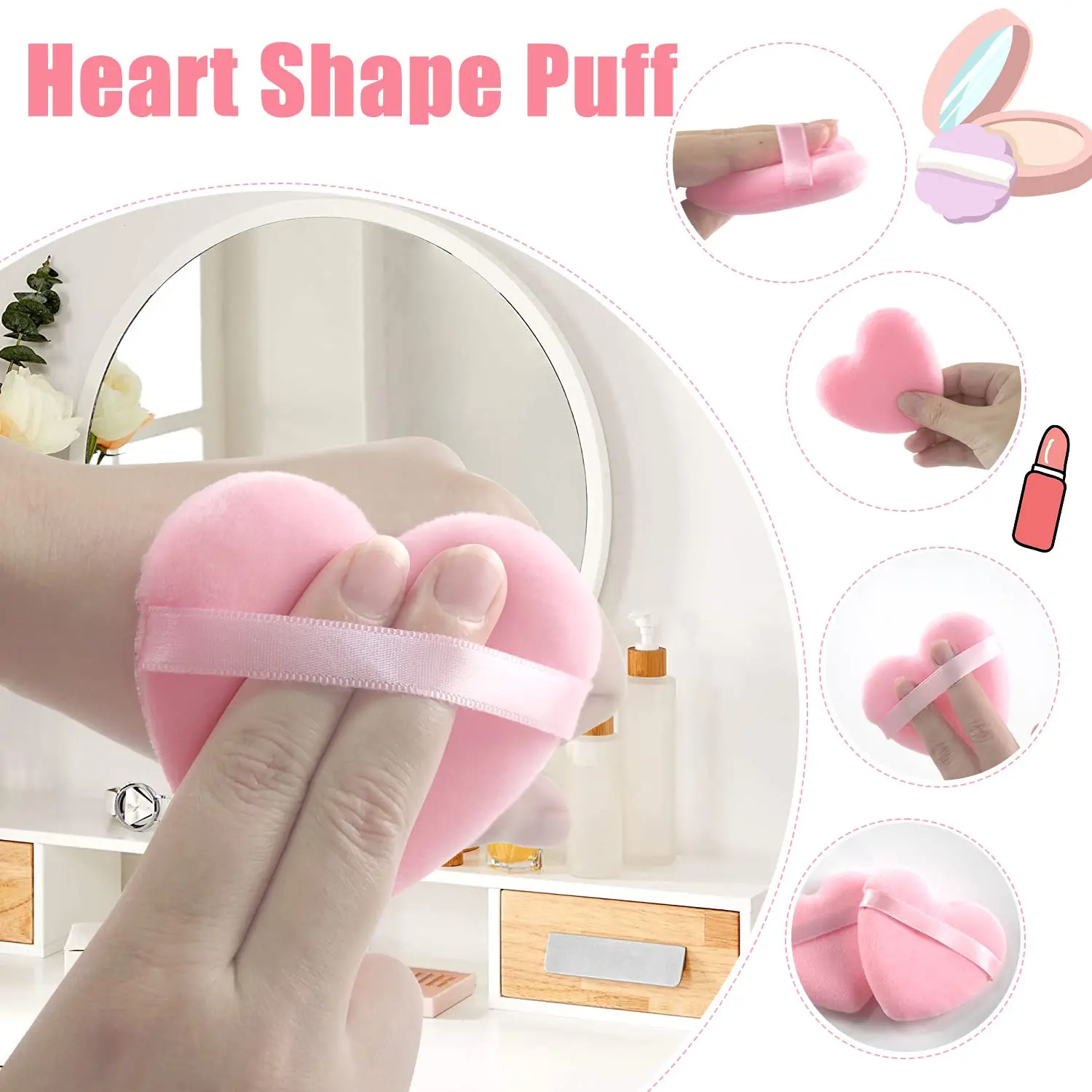 8 pçs forma de coração pó puffs rosto cosméticos pó puff lavável reutilizável macio pelúcia maquiagem fundação esponja para pó solto