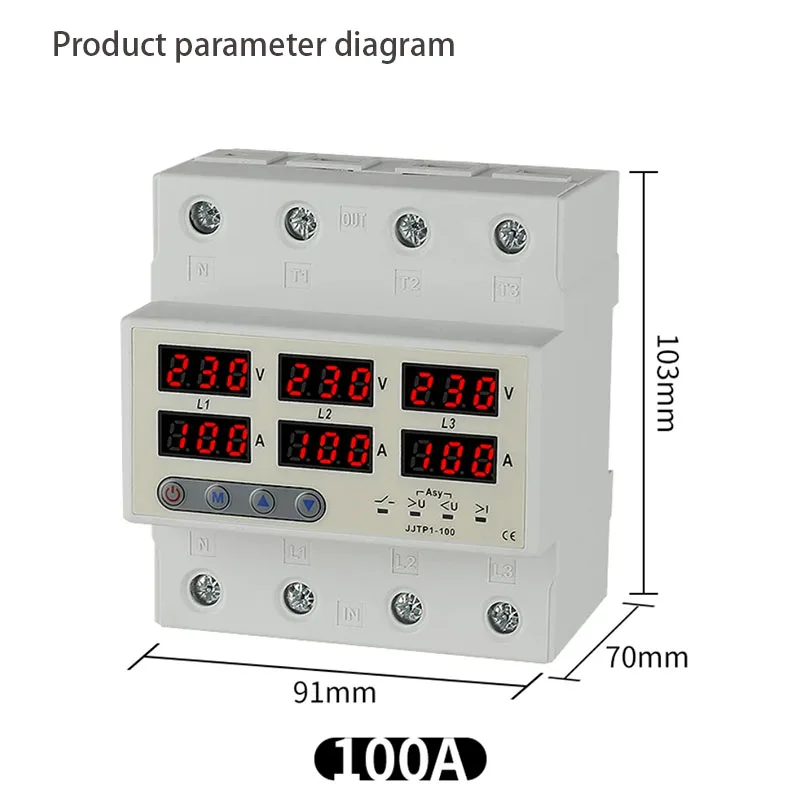 

Three phase three wire/four wire adjustable digital display 63A/100A-380V self resetting current limiting switch protector