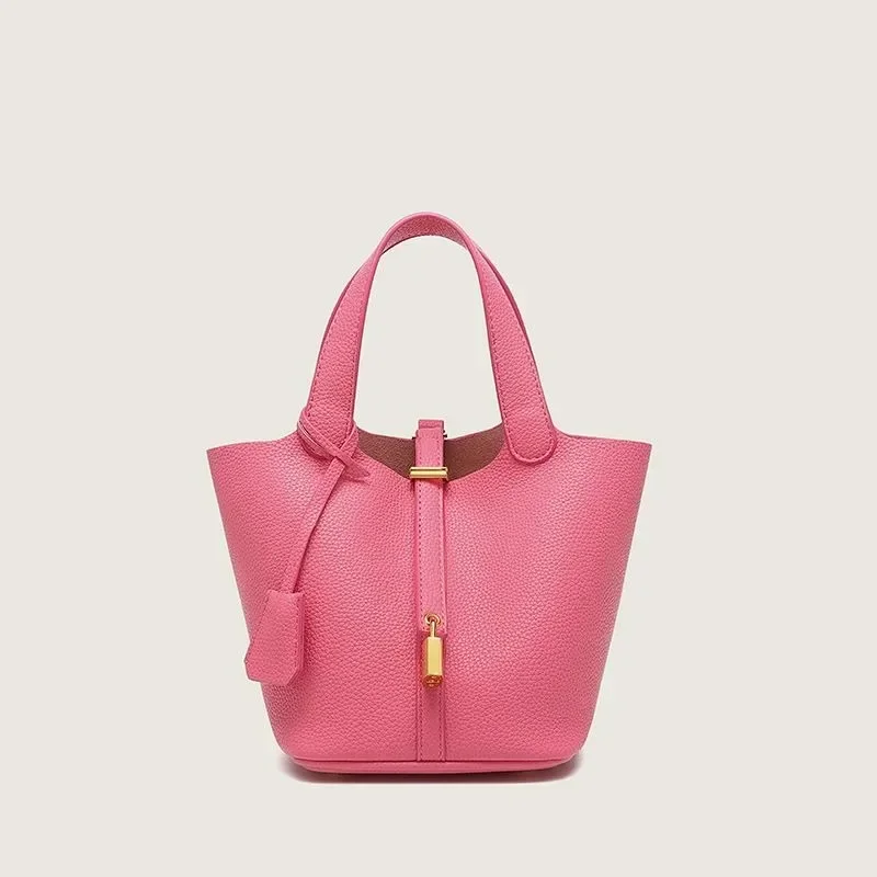 Bolso de mano de cuero suave para mujer, gran capacidad, patrón de lichi, nuevo estilo, cesta de comestibles, estilo europeo y americano