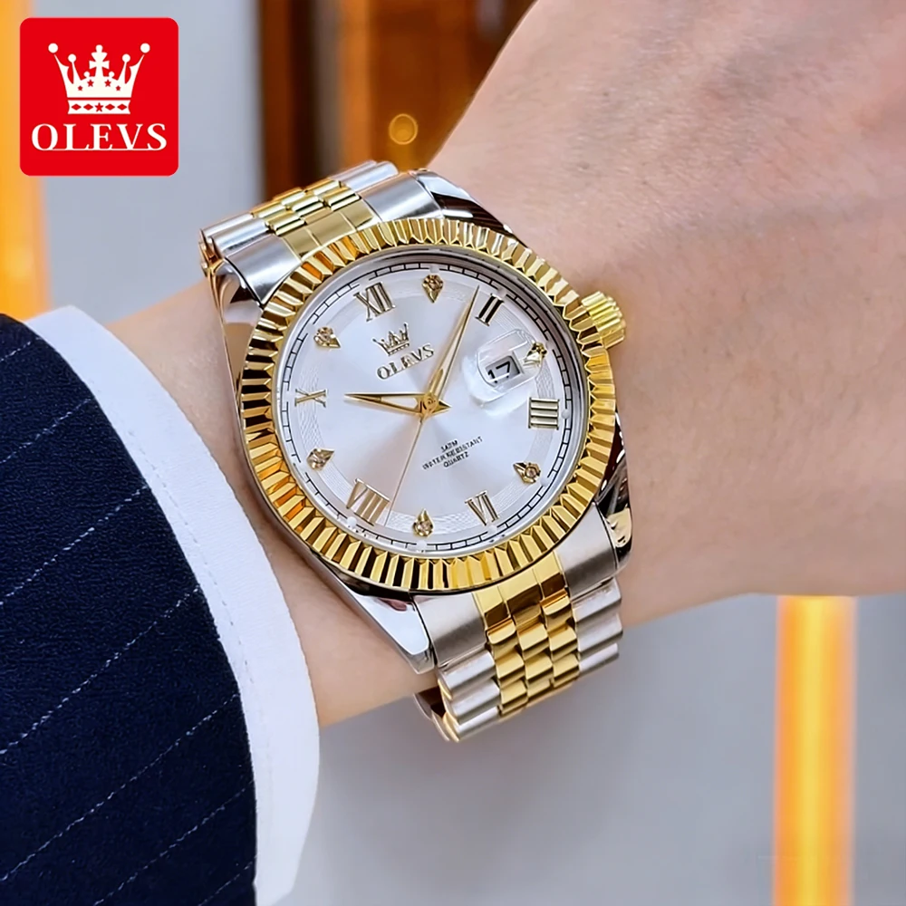 

Классические модные мужские часы OLEVS, оригинальные наручные часы из тонкой стали с резьбовым безелем и большой датой, водонепроницаемые, светящиеся, 5680, новинка