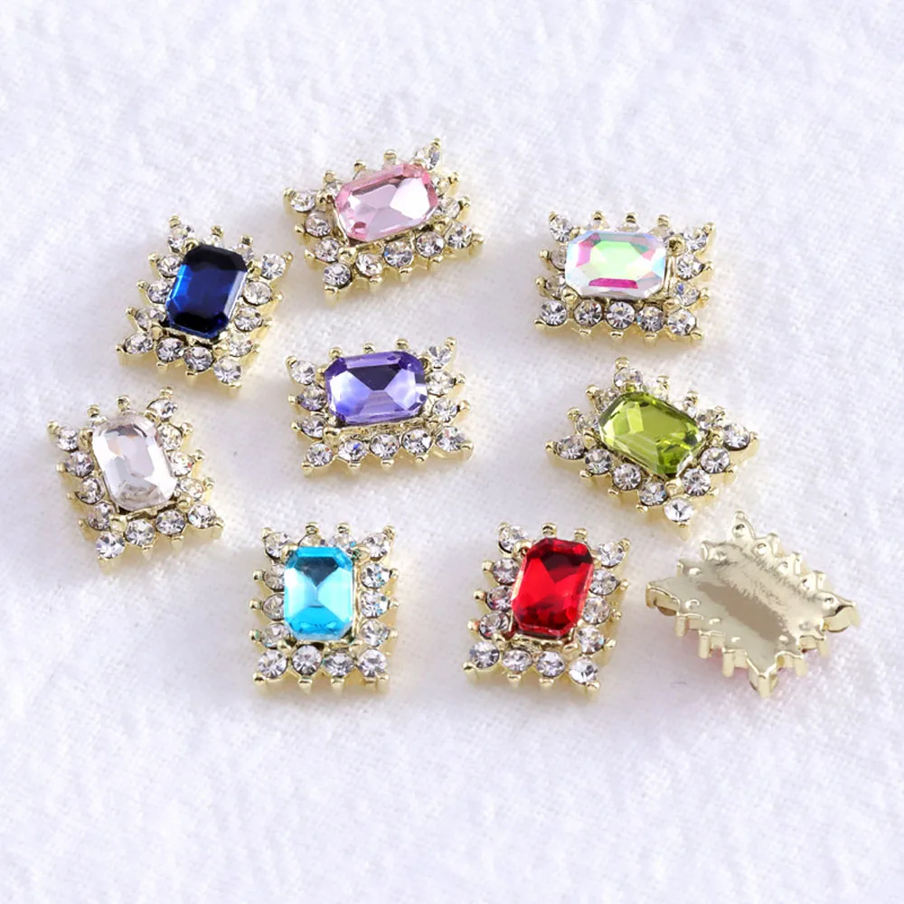 100pcs 3D Square Alloy Octagonal Gemstone Nail Art Charms Korean Zircon 11*9mm Rhinestone Crystal Clear/AB Color Jewelry Bulk