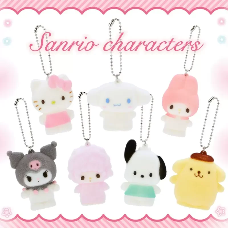 Sanrio Hellokitty Kuromi Melody Pochacco Character Model Cute Flocking Pendant Pinch Toy Bag Pendant Ornament Creative Gift Doll