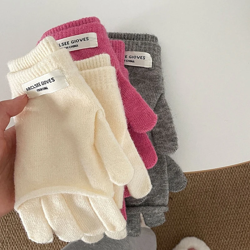 Korean Women Cashmere Gloves Solid Label Dual-purpose Detachable Knitted Vest Gloves Fingerless Gloves Girl Y2k Accessories