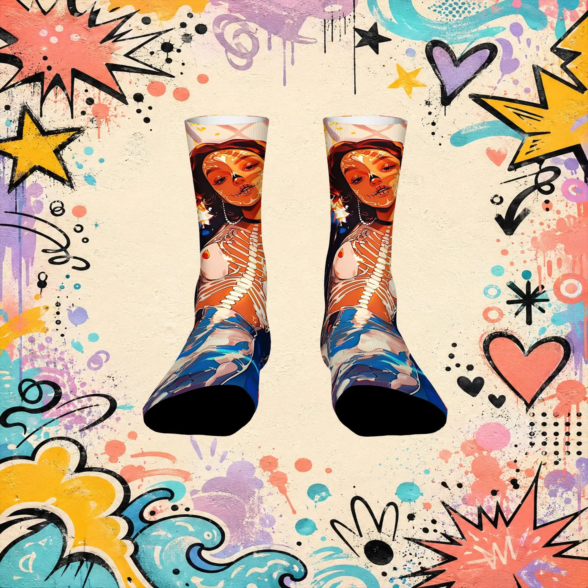 Light Veil Fantasy Print Vintage  Street Style Novelty Pattern Crew Creative Sock Sports Socks