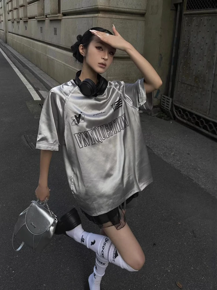 

Y2K American Lace Embroidered Sports Jersey T-shirts Women Harajuku Football Jersey Streetwear Vintage Summer Short Sleeve Tops