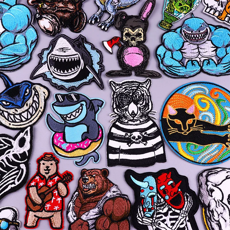 Rock Animal Patch Iron On Embroidered Patches On Clothes Hook Loop Cartoon Animal Patches For Clothing Stickers Shark Applique