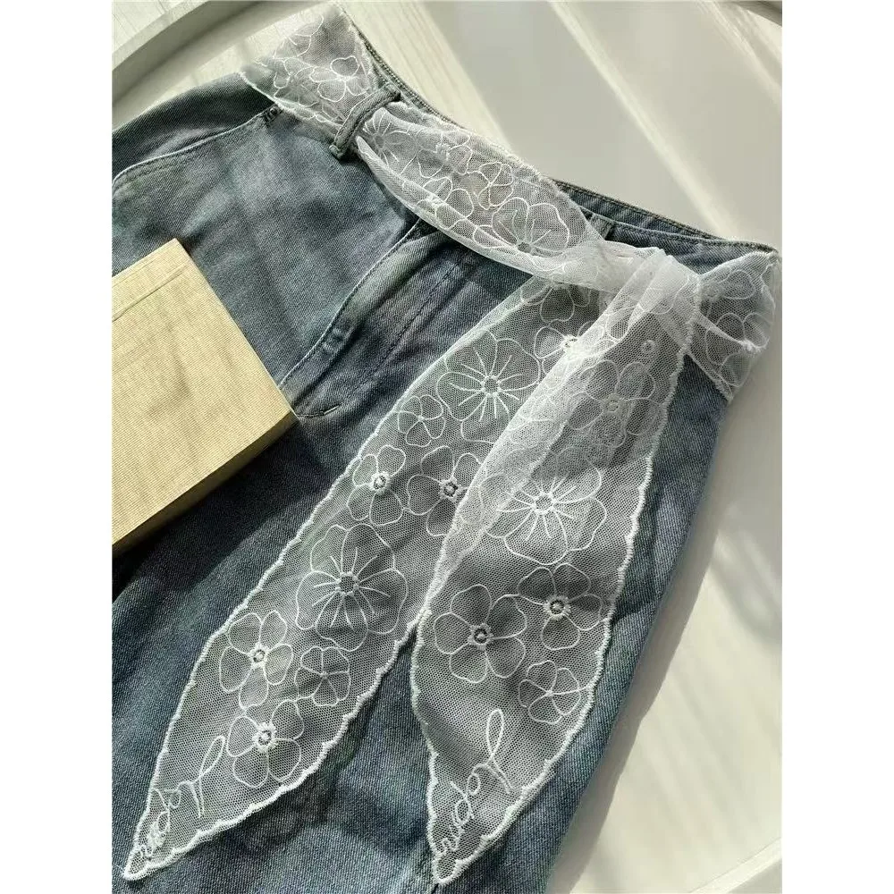 Sweet White Lace Belt for Women with Jeans Skirts Ribbon Scarf Tie Strap Belt Binding Scarf Fashion Accessories Daily Decoration view 5