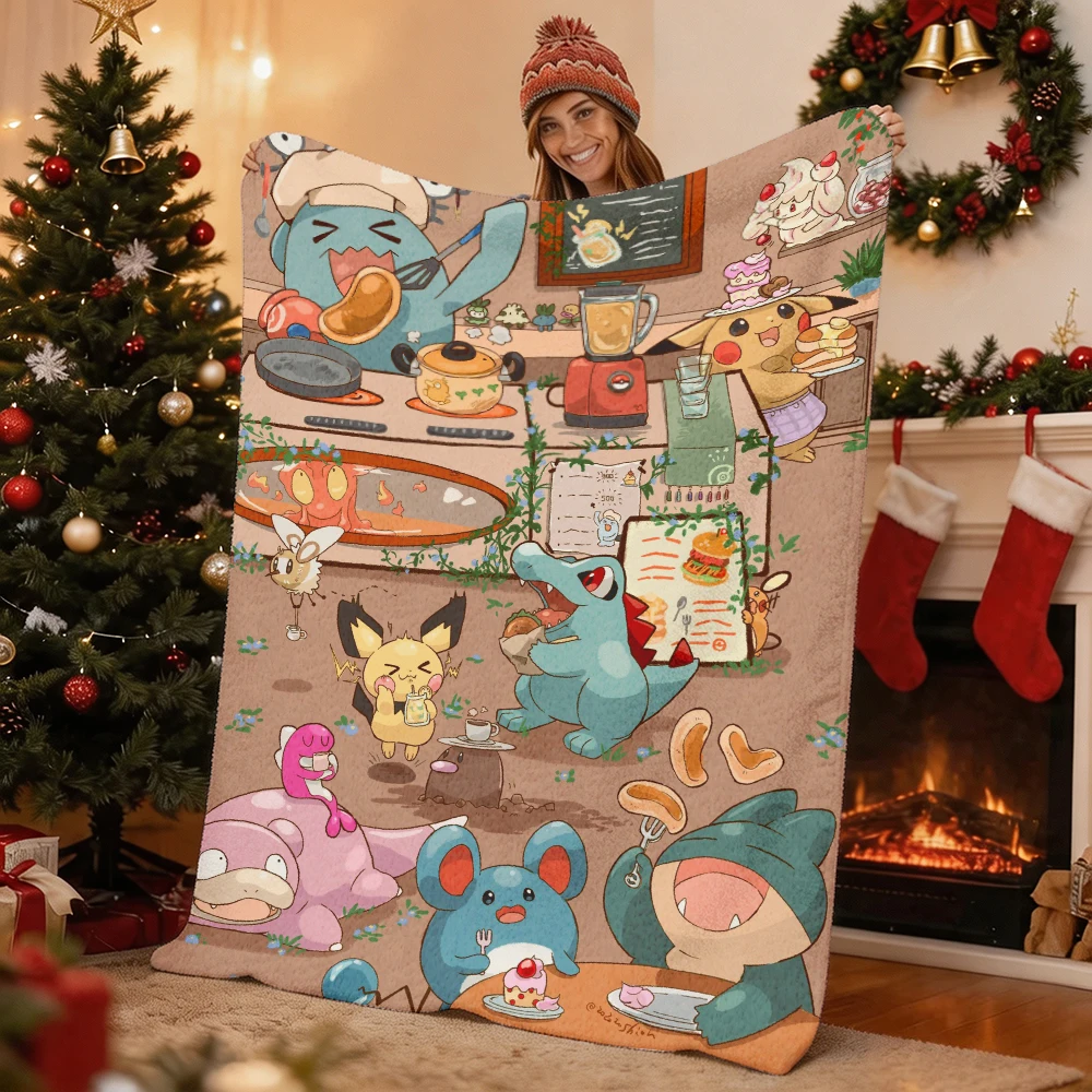 Pokemon Pikachu Gengar Bulbasaur Charmander Squirtle Psyduck Flannel Throw Blanket Soft Warm Blanket for Sofa Bed Home Decor Gif