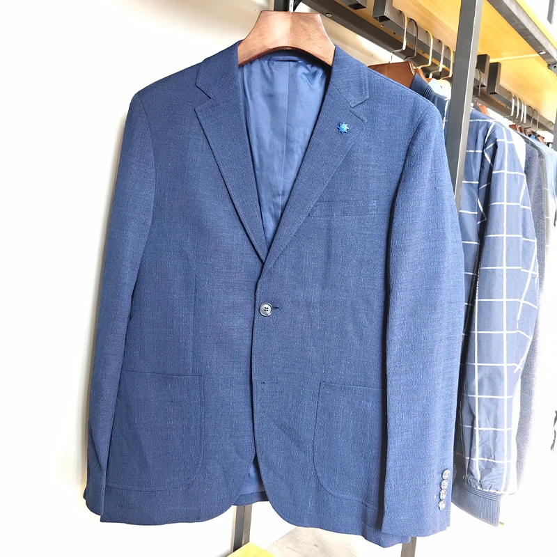 

Busin Casual Men's Single-breasted Suit Spring Commute Faion Urban Youth Stand Fit Long Sve round Hem Tailored Jaet