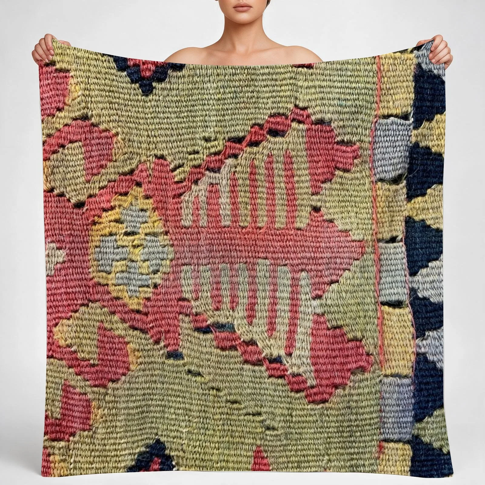 Decorative Kilim, Navaho Weave, Woven Textile Throw Blanket couch cozy soft plush fuzzy picnic outdoor blanket