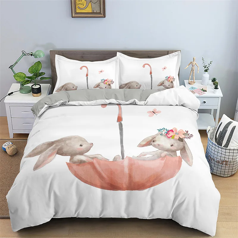 Imagem -02 - Coelho dos Desenhos Animados Capa de Edredão Animal Bonito Quilt Cover Microfibra Coelho Bedding Conjunto Twin King para Crianças Menina Criança Kawaii Decoração do Quarto