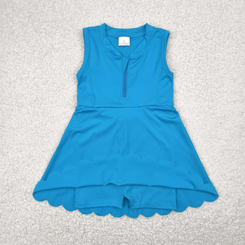 Baby Girls Blue Zippered Yoga Skort Knee-Length Active Wear Sleeveless Kids Athletic Dress Outfit for Girls