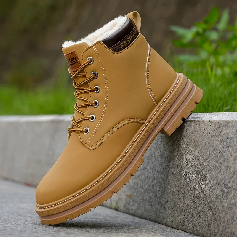 

Men's Snow Boots: Fleece-Lined Warmth, Black Classic Moto Boots, Outdoor Street Style, Versatile for Hiking & Casual Wear