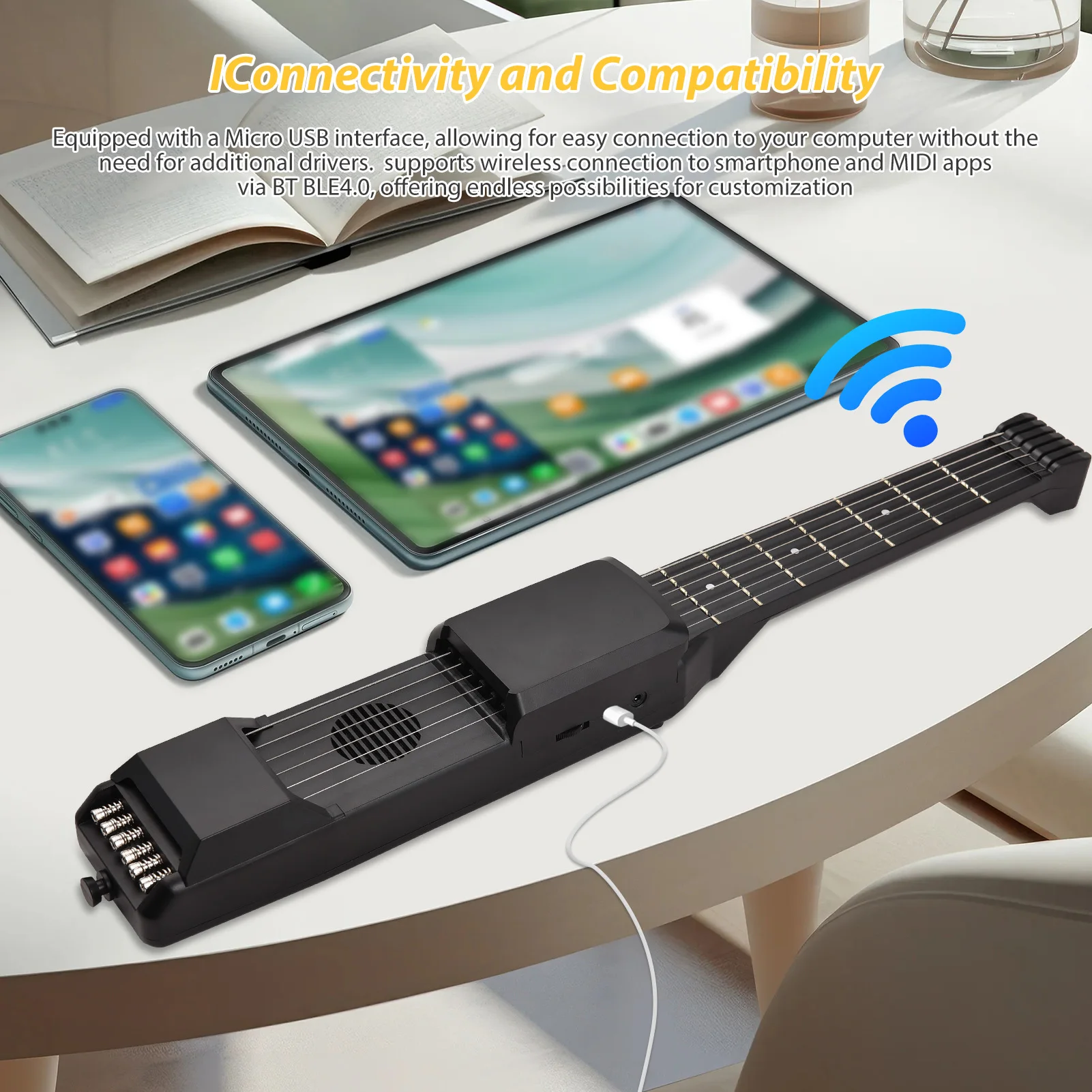 

7-ладовая умная электрогитара, бесшумный цифровой тюнер для практики, функция метронома, карманная портативная народная многофункциональная гитара MIDI