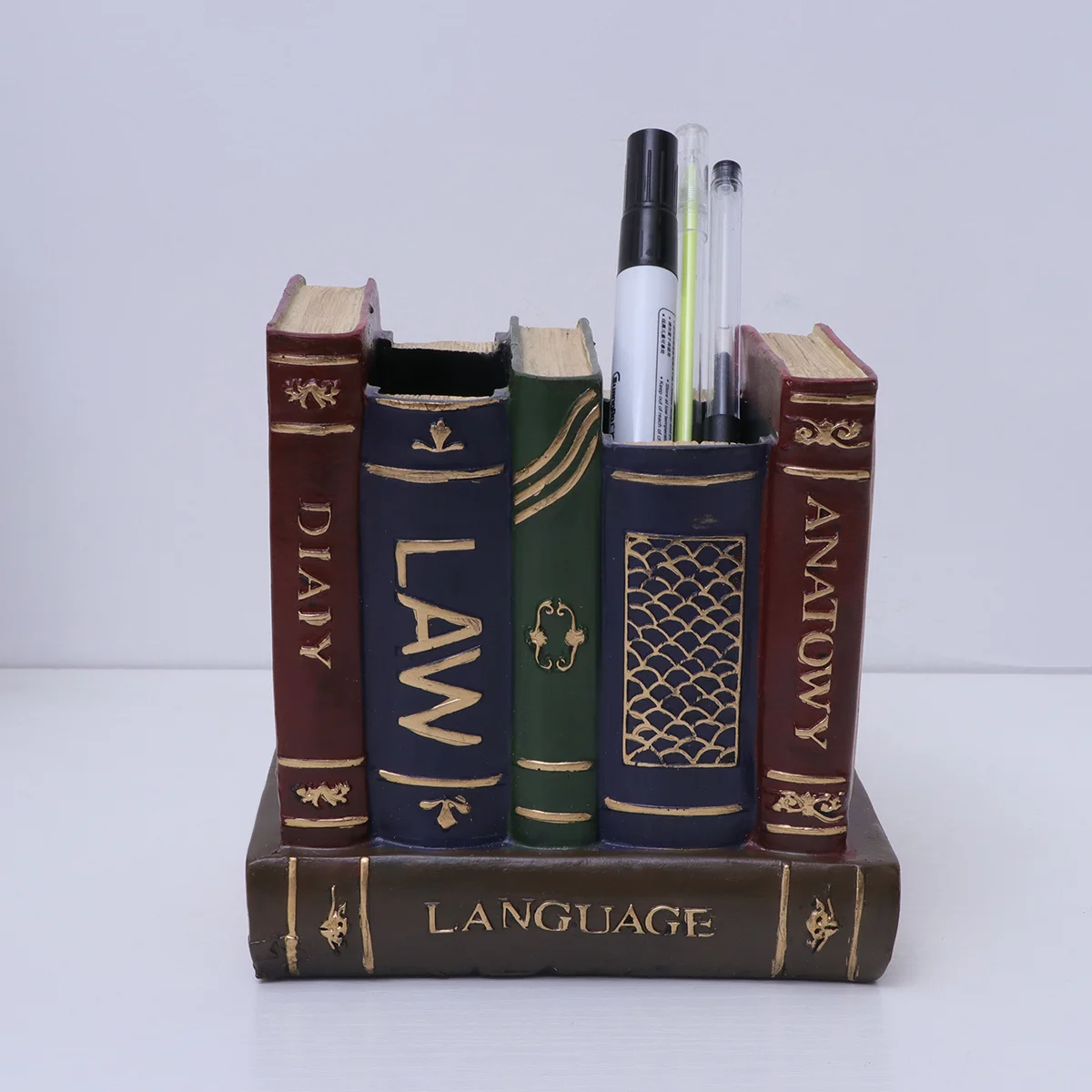 Retro Hars Boek Penhouder Rode Vintage Desktop Organizer Creatieve Boekenplank Decoratie Gift Hars Penhouder