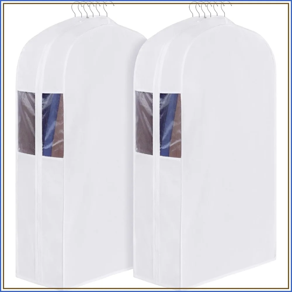 

Premium Cotton Garment Bags for Hanging Clothes, 40 Inch Washable Suit Cover with 10" Gusset & Clear Window - 2 Pack