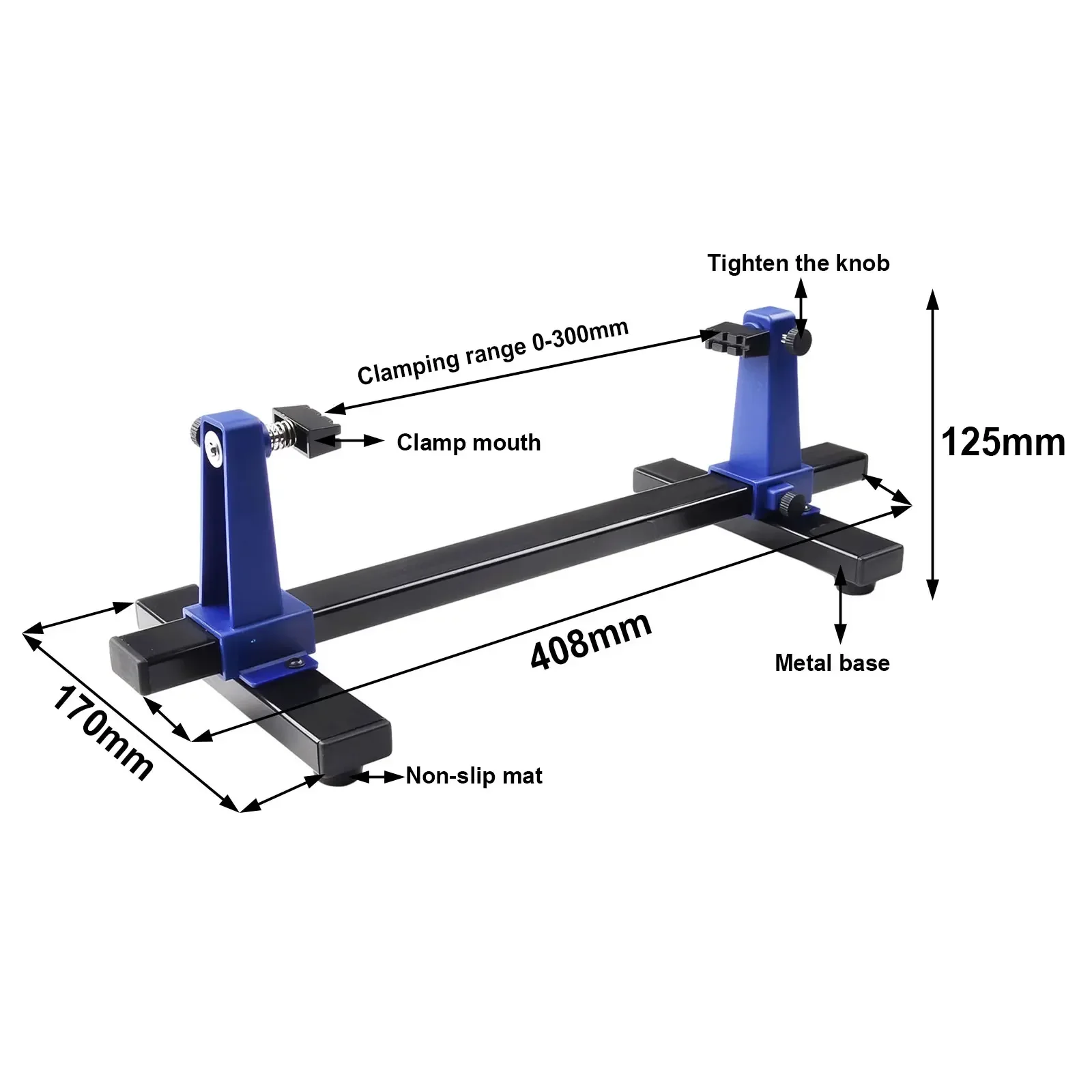 

1pcs Fixed Tool Clamp 0-300mm Adjustable PCB Holder 360° Rotation Board Soldering Assembly Stand Clamp 408X170X125MM Tools