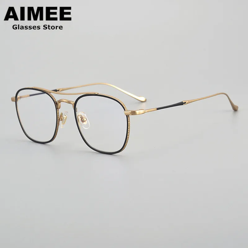 

Japanese Design Pure Titanium Double Beam Square Glasses Frame Men Women Ultralight Myopia Prescription Eyeglasses Optical Lens