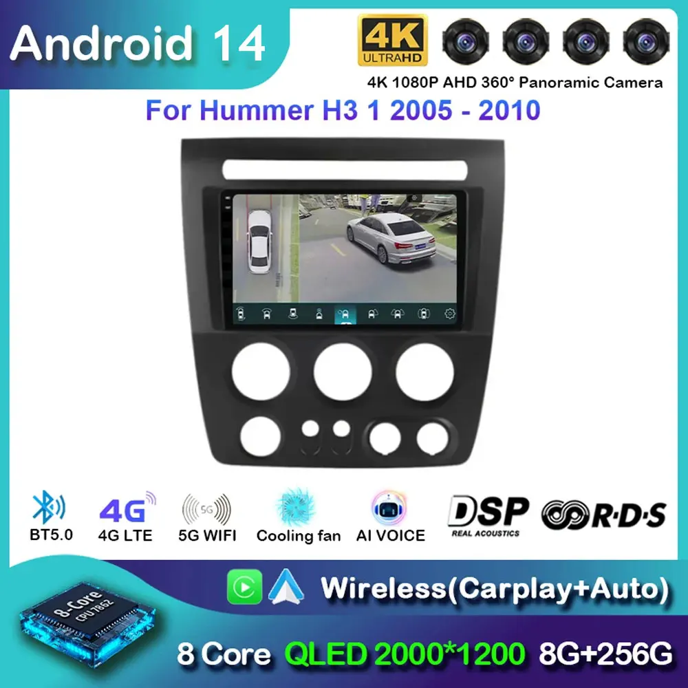 Android14 Car Radio For Hummer H3 1 2005 2006 2007 - 2010 Navigation GPS Multimedia Video Player Stereo wireless Carplay Auto 4G