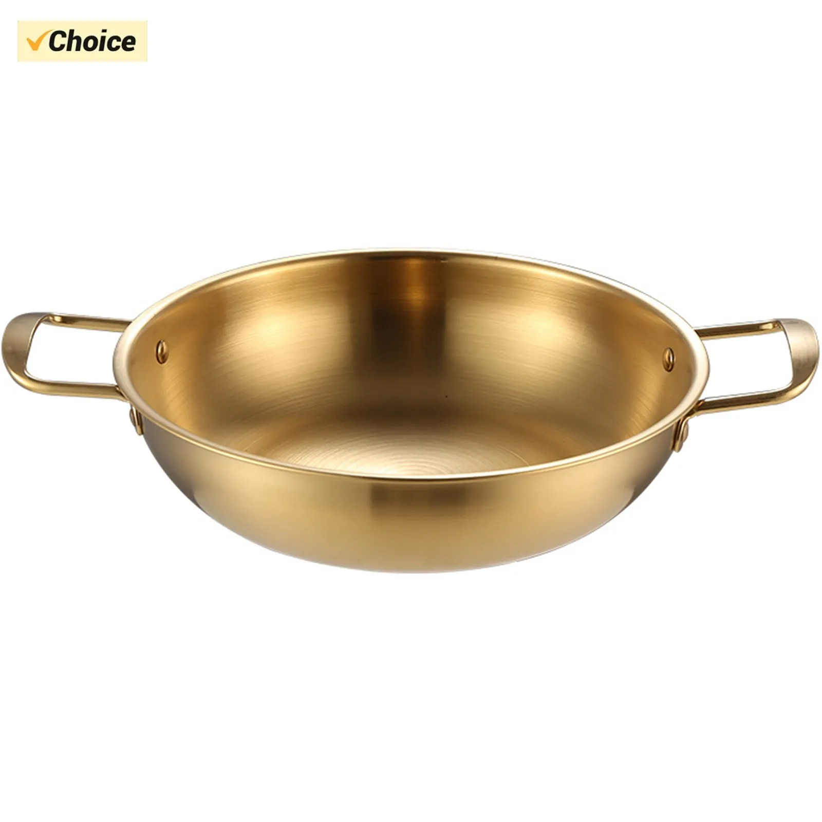 Altın Paslanmaz Çelik Hazır Erişte Potu, Tek Kişilik Küçük Güveç, Altın Çift Kulak Düz Tabanlı Kuru Pot