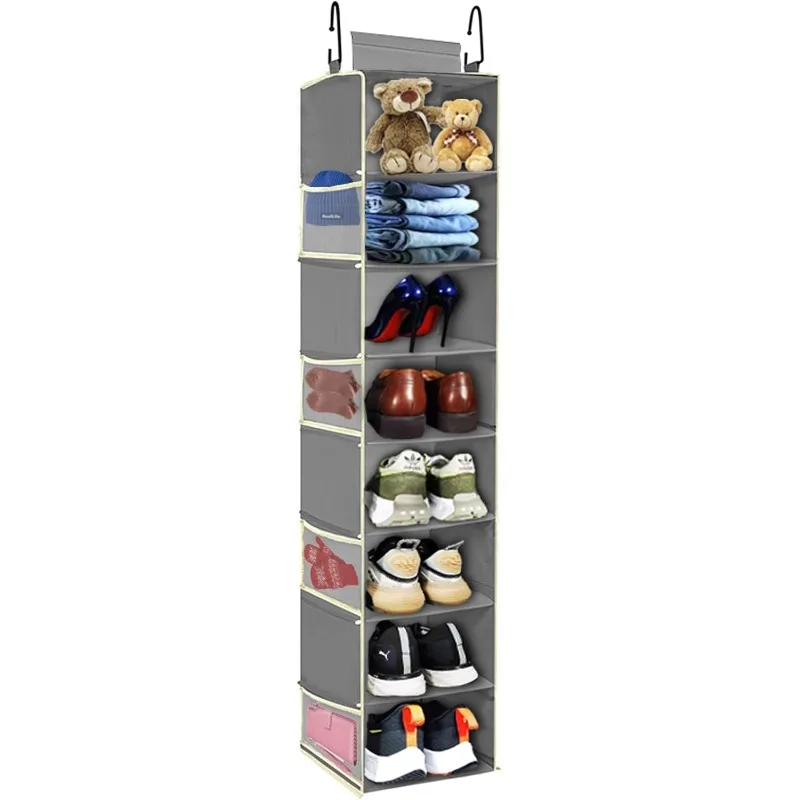 

Large-Sized Hanging Shoe Organizer 8-Shelf, Hanging Closet Organizer with 8 Side Pockets, Wider Hanging Shelves for Storage Shoe
