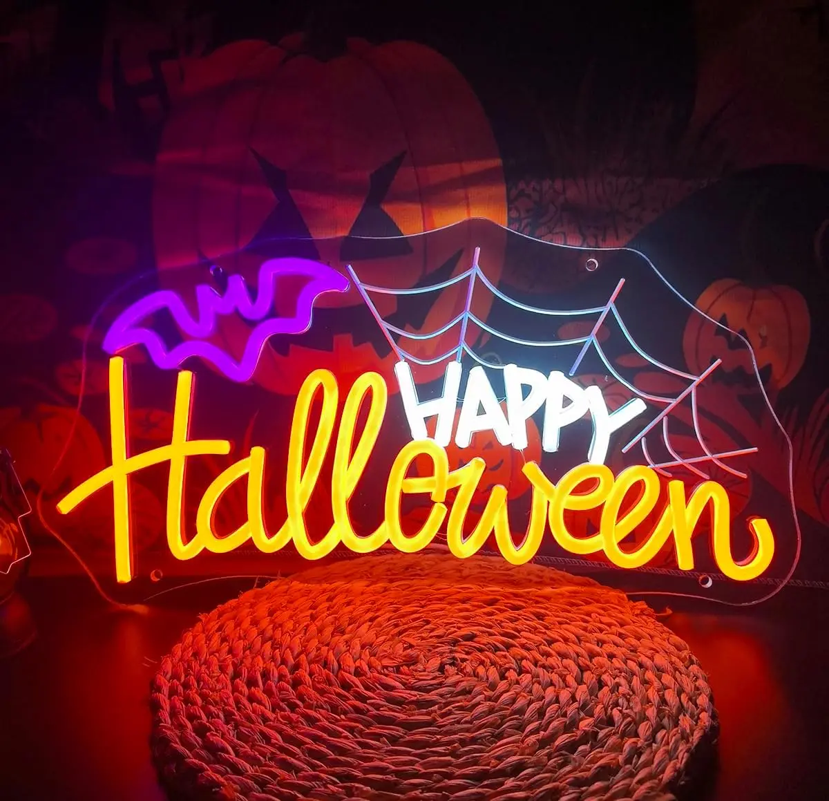 Happy Halloween Neon Sign USB Powered LED Neon Light for Bar Bedroom Halloween Christmas Party Home Wall Art Decorations Gift