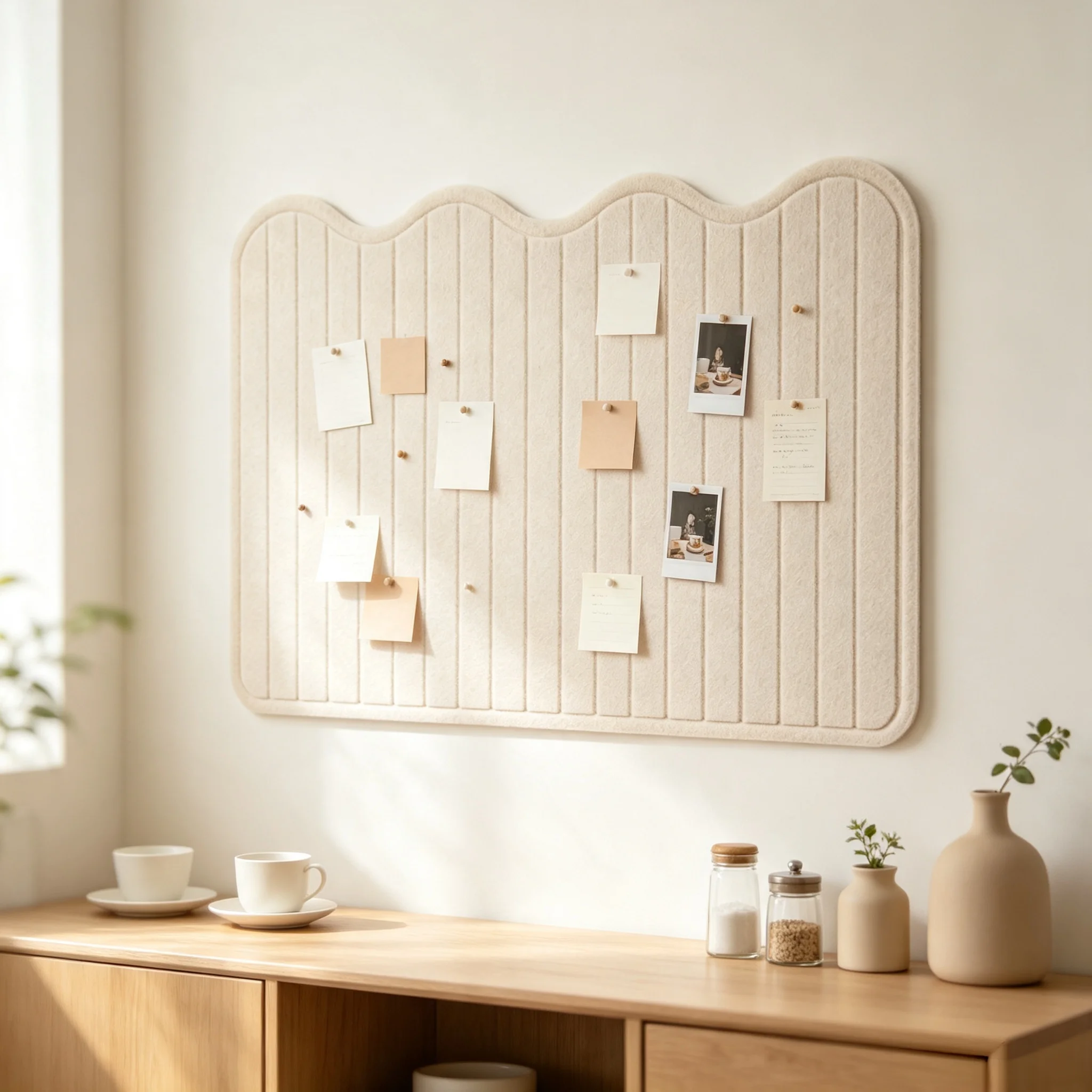 Decorative felt board, multifunctional pin-up board for messages and displays, no drilling required for living room, bedroom, or office, photo display and message board