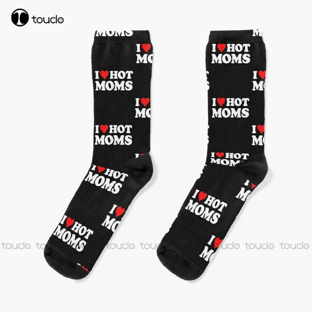 

I Love Hot Moms Funny Red Heart Love Moms I Heart Hot Moms Socks