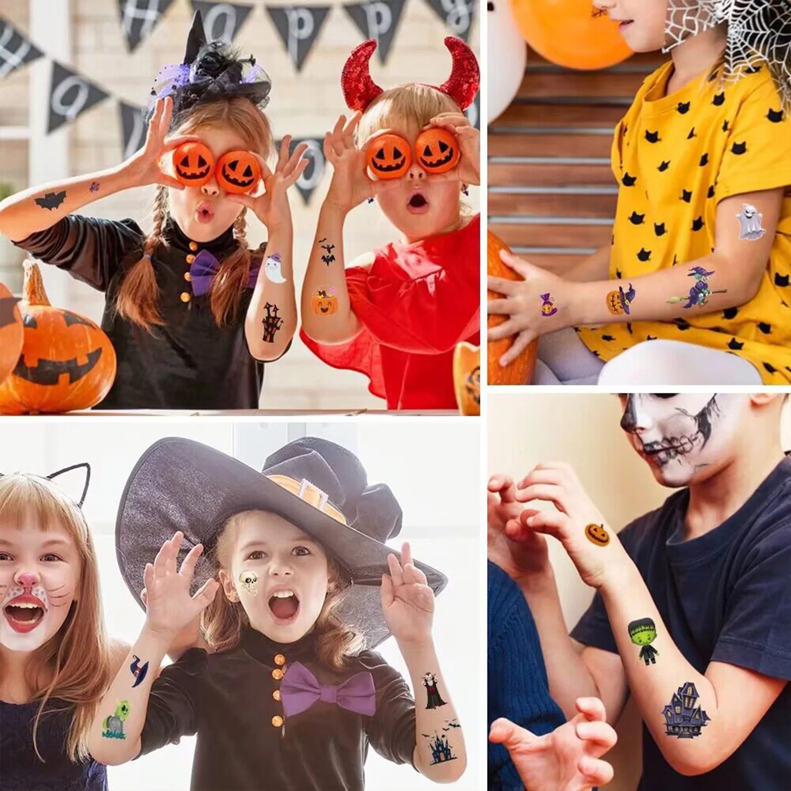 Halloween Pumpkin Tattoo Sticker Kids Cartoon Halloween Tattoo Stickers for Face Shoulder Arm Back