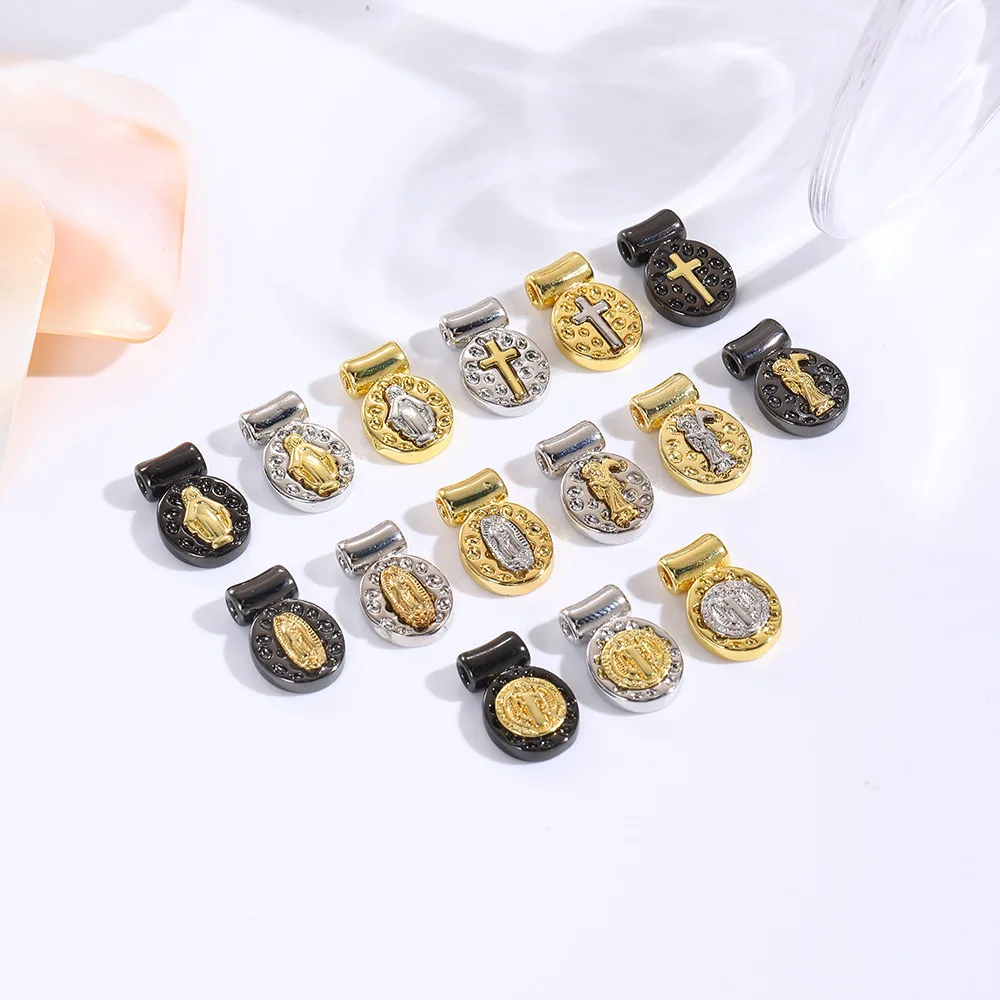 

2PCS Exquisite Virgin Mary Cross Pendant-18K Gold Plated Copper, Two Tone & Long Lasting Color, DIY Charm for Necklace Bracelet
