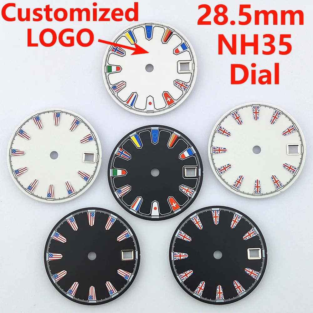 

28.5mm Watch Dial NH35 Dial National Flag Dial DIY Custom LOGO Laser Printed Watch Accessories Suitable For NH35/NH36 Movement