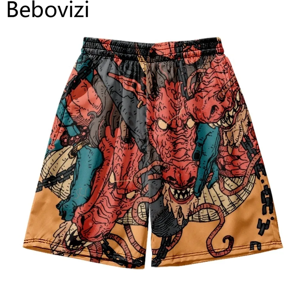 Streetwear Cartoon Dragon Drucken Shorts Männlichen 2022 Sommer Stil Strand Casual Übergroßen Männer Sweatshorts Laufhose