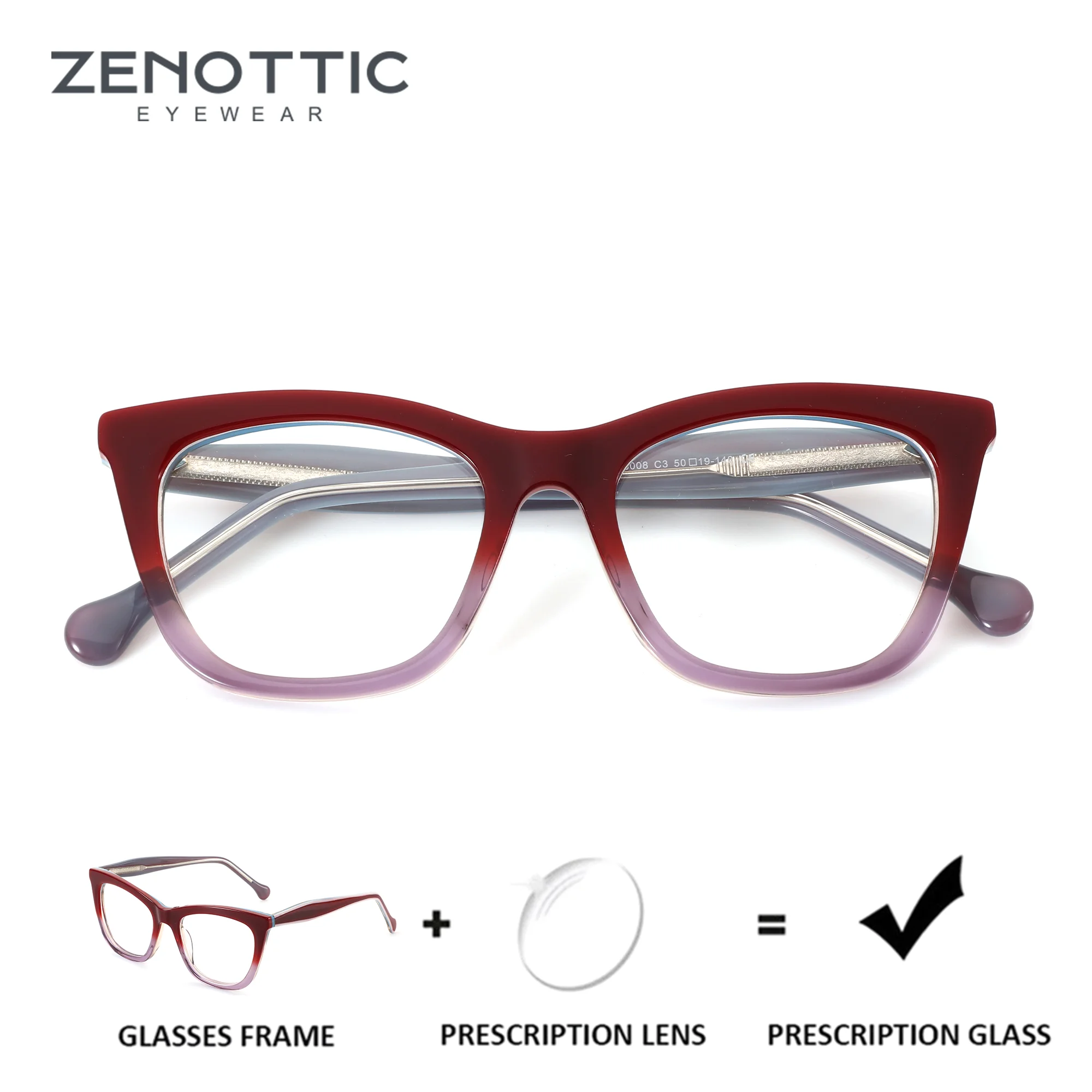 

ZENOTTIC (S Size) Acetate Prescription Glasses For Women Butterfly Photochromic Custom Lenses Myopia Optical Eyewear