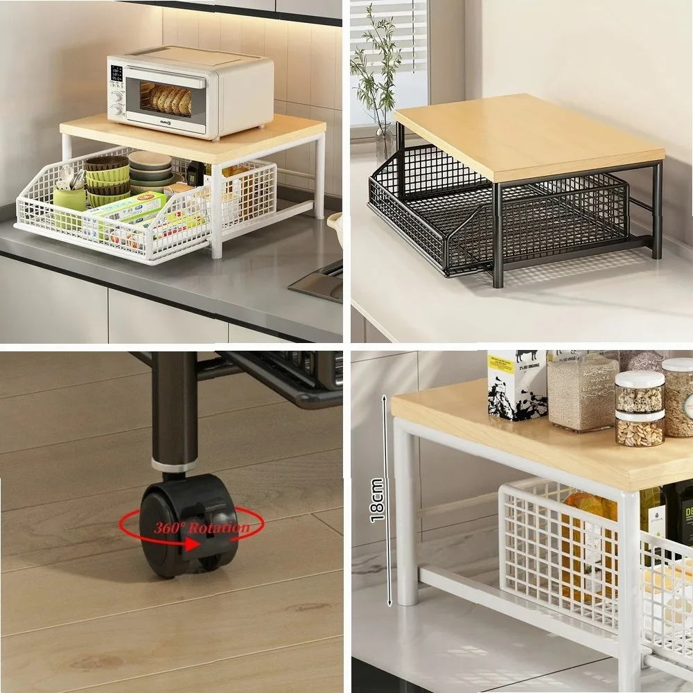 

Microwave Cart with Drawers - Space Saving Kitchen Organizer for Countertop, Stylish & Sturdy