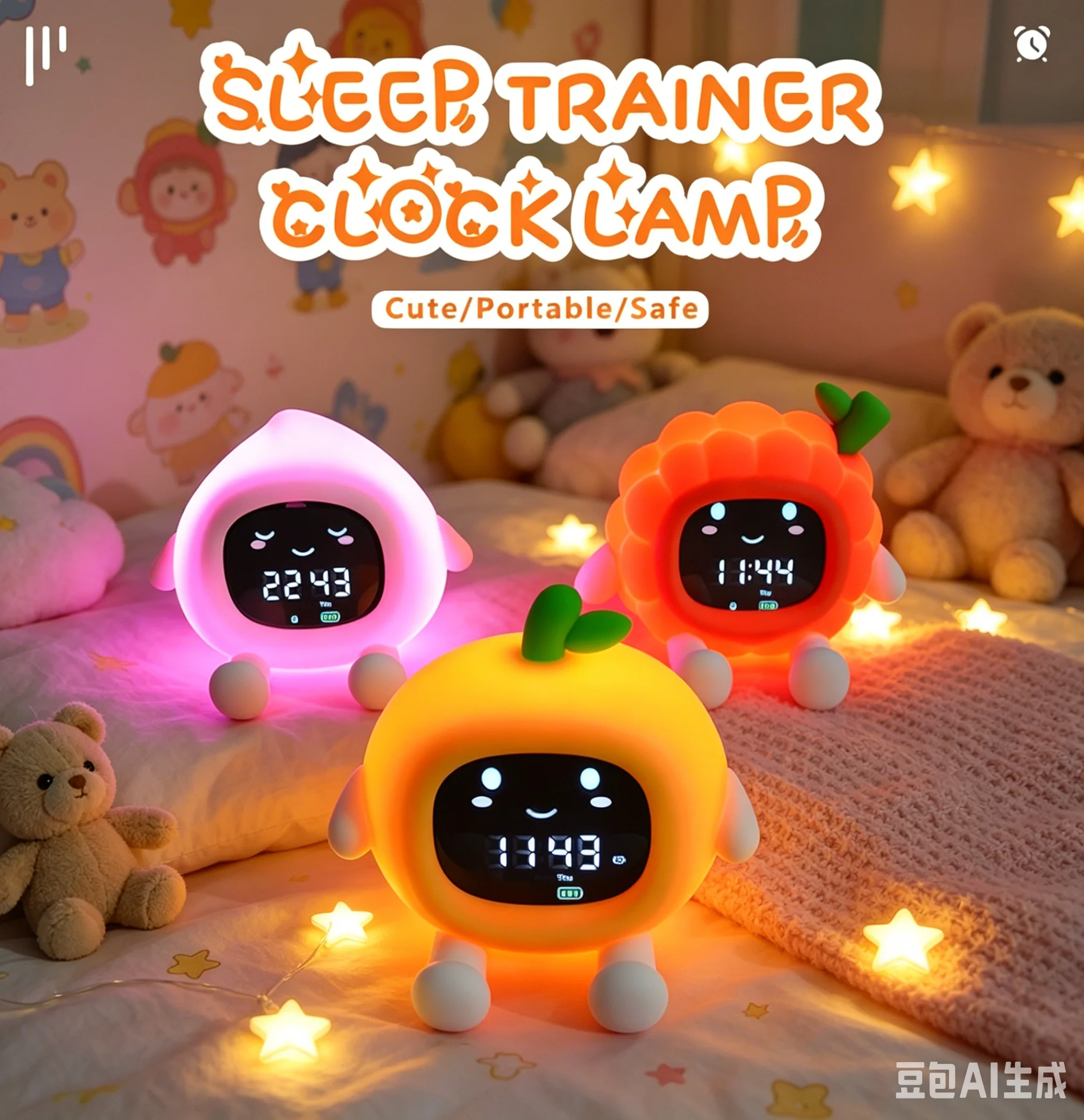 Fruit Shape Kids Alarm Clock, 6-in-1 Sleep Trainer With Touch Night Light Cute Bedroom Decor Wake Up Clock For Boys Girls