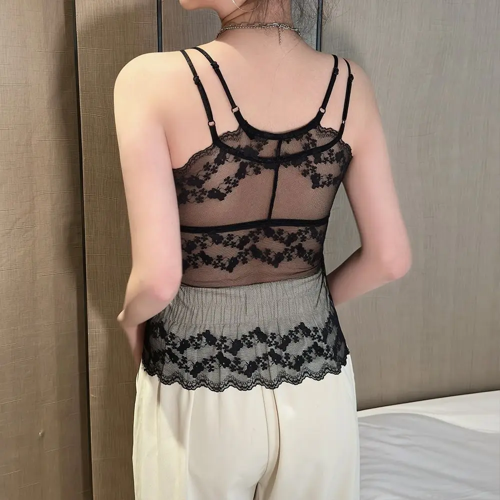 

Милая сетчатая прозрачная кружевная майка без рукавов, облегающие кружевные укороченные топы на бретельках, тонкая майка, жилет на подтяжках, женский
