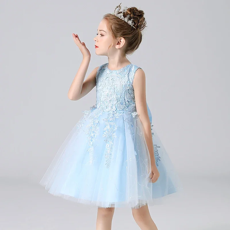 Girls Dress For Kids Elegant Costumes Wedding Party Clothes Frock Flower Beading Gown Princess Summer Girls Short Dress