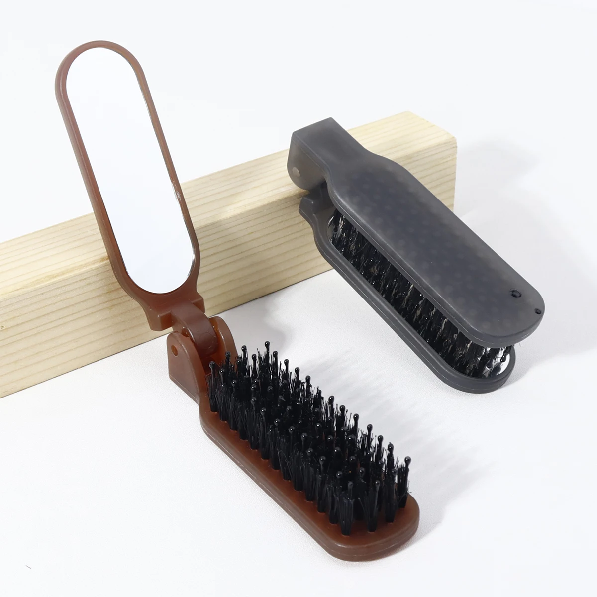 

1pc portable folding comb with mirror - bristle bristles, foldable mini compact mirror comb,Special for real hair wigs