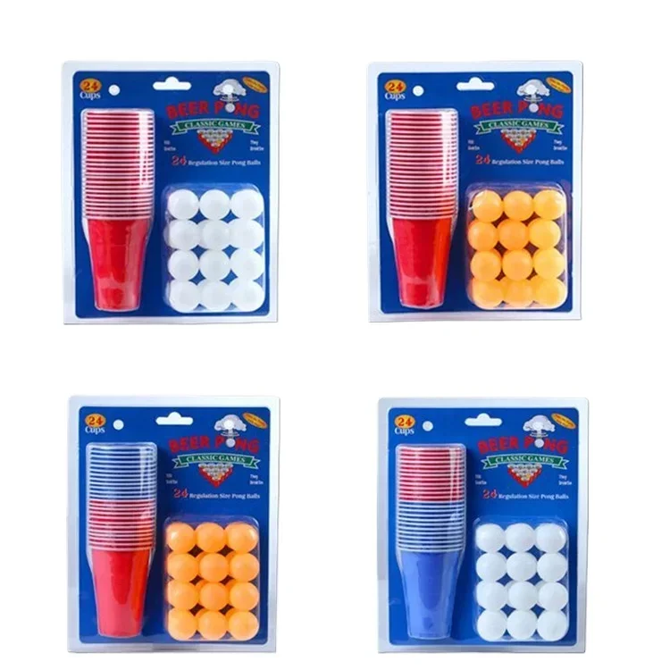 24pcs Beer Glasses Table Tennis Ball Set Party Supplies KTV Bar Disposable Plastic Cups Board Games Outdoor Play Drinking Game