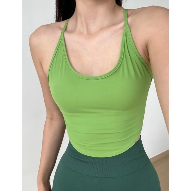 Camiseta sin mangas de secado rápido para mujer, camiseta sin mangas con copa fija de una pieza para Yoga, chaleco Sexy ajustado de Color puro, chaleco deportivo para correr, gimnasio, Fitness, entrenamiento, chaleco agradable para la piel