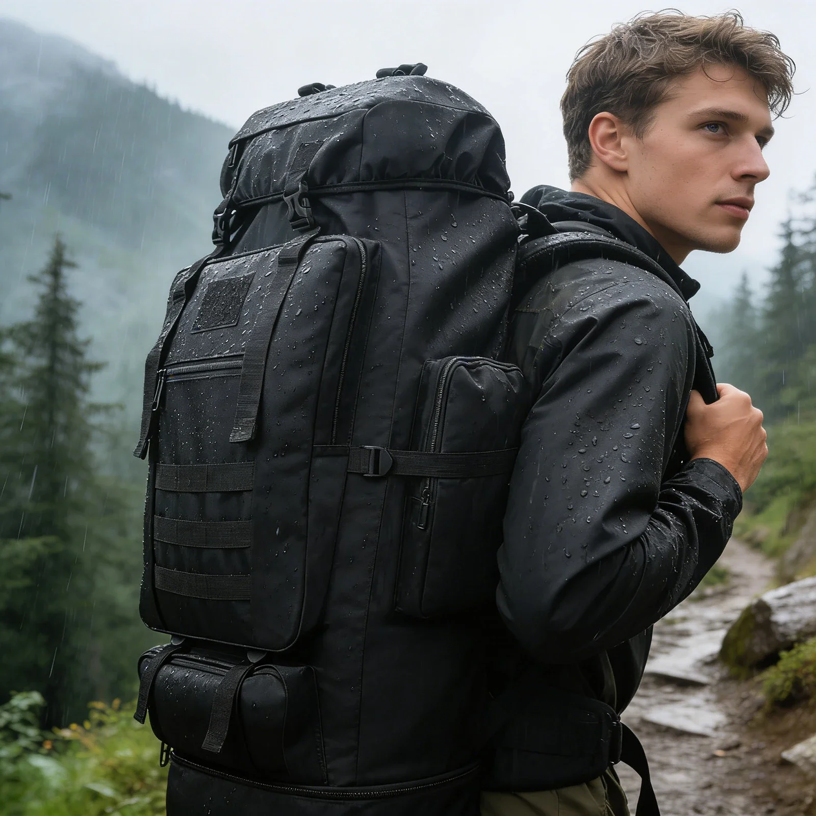 100L Erweiterbarer Wasserdichter Wanderrucksack Großer Outdoor-Sport-Reise-Tagesrucksack Taktischer Rucksack für Männer und Frauen – Detail 4