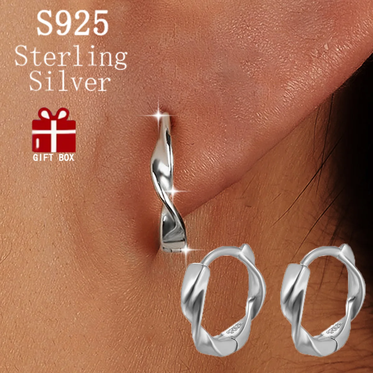 

A pair of S925 fashion twisted hoop earrings for girl lady Party Holiday Gifts Daily Wearring fine Jewelry