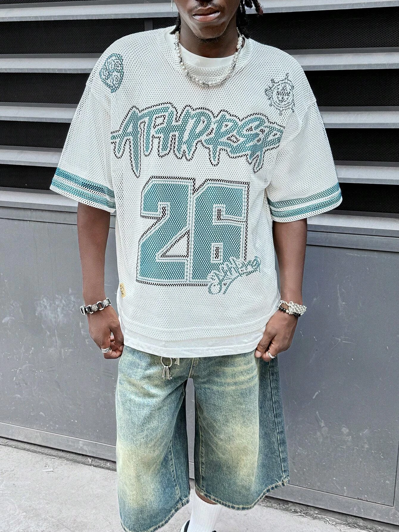 تي شيرت جيرسي بأكمام قصيرة شبكي مطبوع عليه حروف كتف منسدلة فضفاضة للرجال من AXEPEAK، مضحك، هدية لصديقك، للخروج #3