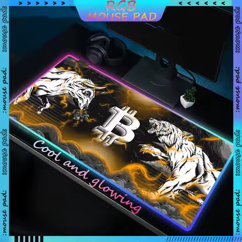 RGB Tiger and Bull Gaming MousePad Large Anime Gaming Keyboard Pad Gamer Accessories LED Desk Mat Non-slip Luminous Mouse Pad