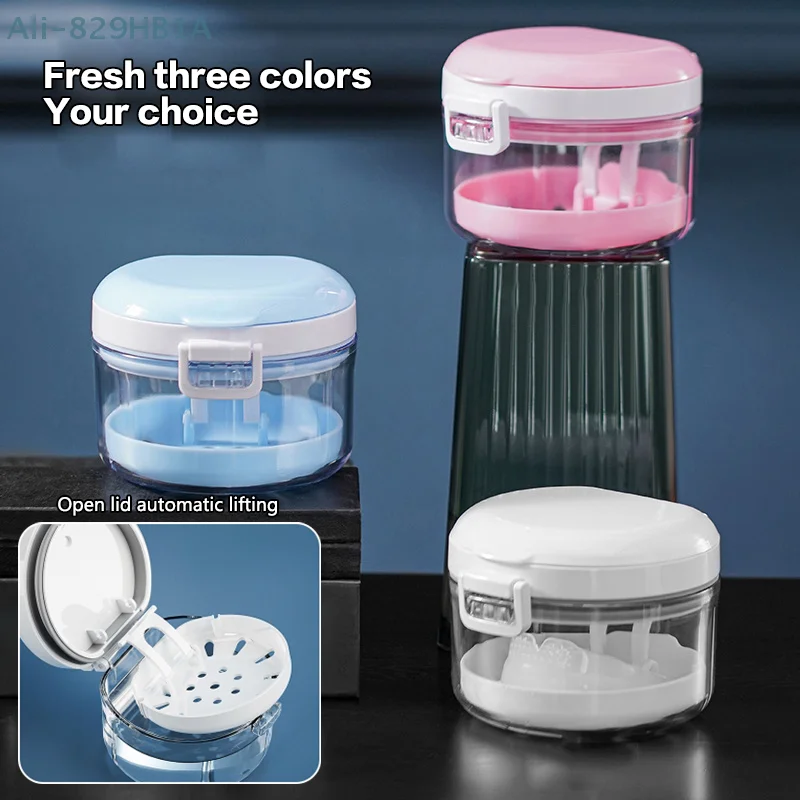 Denture Storage Box Orthodontic Aligner Retainer Braces Storage Box False Teeth Container Open Lid Automatic Lifting